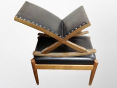 A 1970's Danish teak and black vinyl stool together with a gout stool