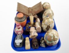 A group of Oriental wares including set of four painted and gilt egg shaped ornaments,