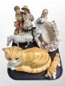 Two Capodimonte figures together with a Branksome figure of a horse,