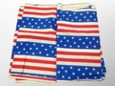 Two lengths of American stars and stripes-patterned material measuring 500 cm x 42 cm
