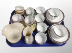 A collection of tea china, Danish gilt and coloured cups and saucers, Lenox milk jug and bowl,