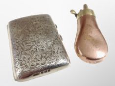 An engraved silver cigarette case with tortoiseshell-lined interior,