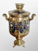 An enamelled brass samovar