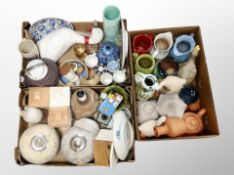 Three boxes of Scandinavian ceramics, mugs, lamp base, plates, vases,