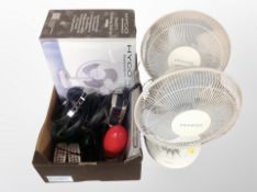 A box of headphones, tablets, Philips DVD player,