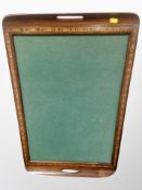 A mahogany and satin wood inlaid twin handled serving tray,