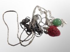 Four necklaces including American white medal arrow head pendant on chain, with turquoise cabochon,