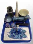 A group of Scandinavian pottery wares, figure of a Daschhund,