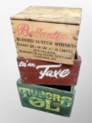 A painted pine Tuborg crate and two others