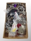 A box of costume jewellery, vintage and contemporary earrings,