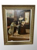 J N Murray : Woman with children in country house, oil on canvas, 68 cm x 50 cm,