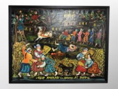 Russian School : Villagers farming, oil on board,