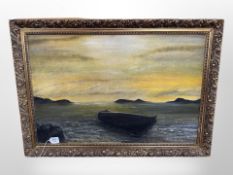 James Moody (20th century) : A boat moored on a beach, oil on board,