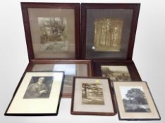 A group of Edwardian oak framed monochrome pictures
