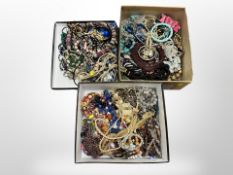 Three trays of costume jewellery, necklaces,
