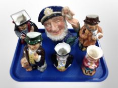 A Royal Doulton character jug D6551 Old Salt and five various Toby Jugs