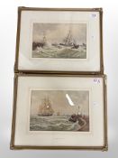 Thomas Bush Hardy (1842-1897) : Shipping in Stormy Waters off a Crowded Pier, watercolour, signed,