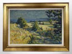 Danish School : Landscape with sea beyond, oil on board,