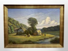 Danish School : Figures loading hay, oil on canvas,