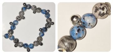 A piece of Bolivian blue jasper and Picasso jasper bracelet