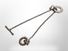 A silver hoop and T-bar bracelet