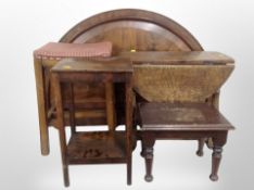 An Edwardian oak pot cupboard, small gateleg table,