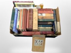 A box of antique and later volumes, fishing interest, arms and armour,