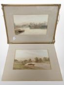 Two enamelled milk jugs, height 36 cm,