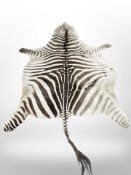 A zebra skin rug,