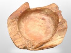 A rustic wooden bowl,