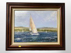 Dallas K Taylor : Boats in choppy waters, oil on board,