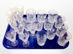 Twenty assorted crystal wine glasses and tumblers
