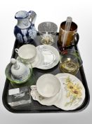 A tray of two Royal Standard tea cups and sandwich plate pairs, Welsh glass paperweight,