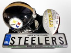 A Riddell American football helmet,