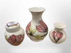 Three pieces of Moocroft pottery,