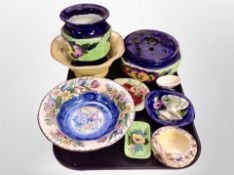 Ten pieces of Maling lustre ceramics, rose bowl, fruit bowl,