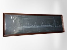 A large rigging plan of the SS Titanic in frame,
