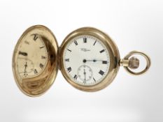 A gold plated Waltham full hunter pocket watch, movement numbered 17425600.