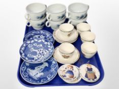 Three Royal Copenhagen blue and white plates together with a set of six Bing and Grondahl porcelain