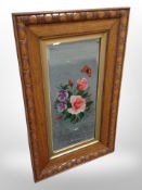 An Edwardian oak framed hand painted mirror 82 cm x 51 cm