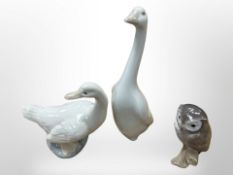 Three pieces of Lladro, tallest 19 cm.