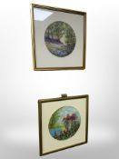 Margaret Adamson : A pair of circular embroidered panels,