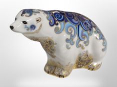 A Royal Crown Derby polar bear paperweight with gold stopper
