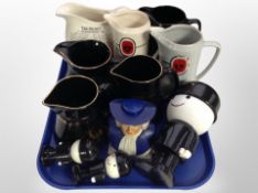 A group of ceramic jugs bearing Brewery advertising, Glenfiddich,