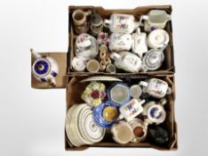 Two boxes of ceramic teapots, commemorative ware,