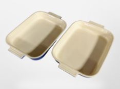 A pair of Le Creuset glazed ceramic casserole dishes,
