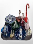 A group of studio glass swan bowls