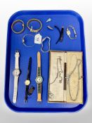 An ornate vintage costume necklace together with wrist watches,