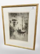 Twentieth Century School : Venetian Study with Gondola, drypoint etching,