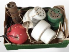 A box of Continental enamel light fittings